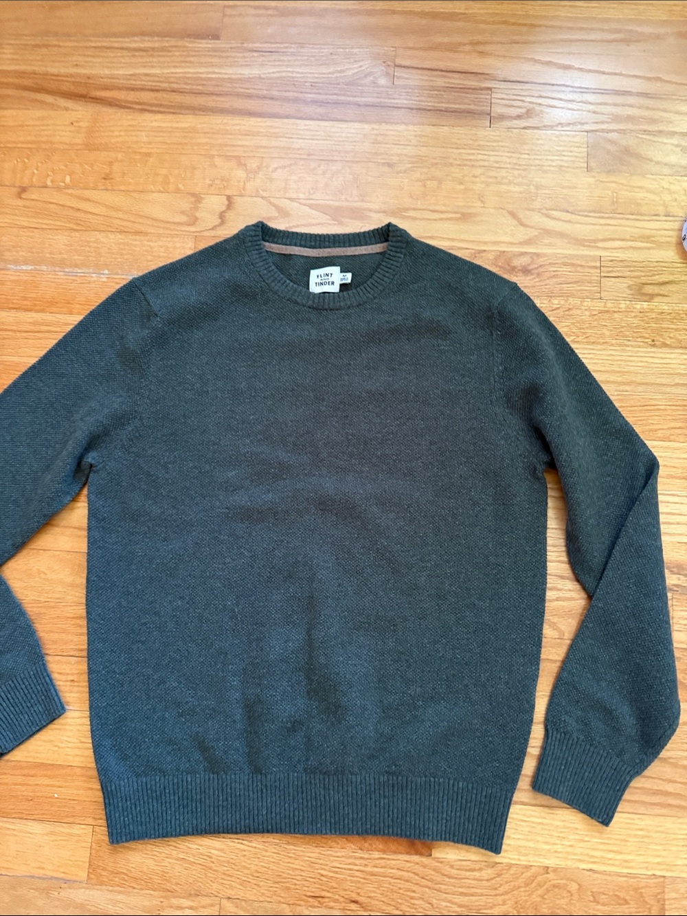 Flint and Tinder Huckberry Crewneck Sweater Mens M Ribbed Collar Cuffs Hem Green